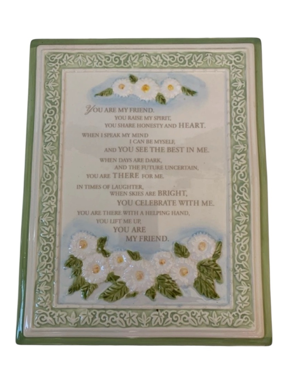 Vintage Ceramic Friendship Wall Plaque Floral Inspirational Decor